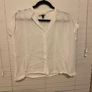 White, button up, semi-cropped blouse